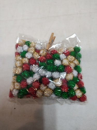 Christmas Holiday Crafts - Red, Green, Gold, White Fuzzy Metallic Pom Poms