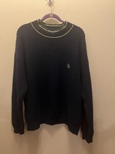 Nautica Vtg Knit Sweater Navy Blue Large Grandpa Core Preppy Logo Crewneck 90s