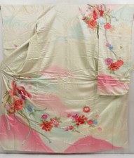 5106T09z1210 Vintage Japanese Kimono Silk FURISODE Phoenix Off-white