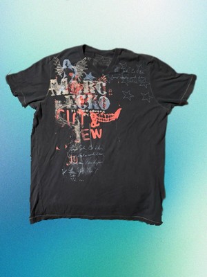 Marc Ecko Cut & Sew T Shirt LARGE Black and Red Gothic Graphics
