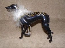 FANCY BLACK GREYHOUND WHIPPET PLASTIC 3.5  X 4.5  ORNAMENT HOLIDAY TIME CB688 
