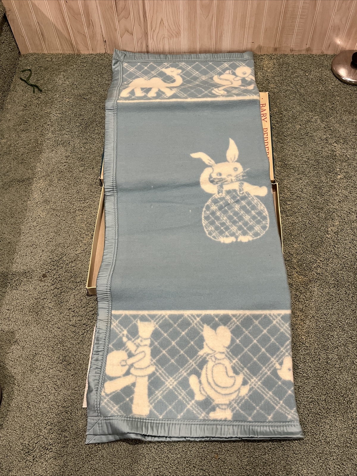 vintage baby Pepperell Crib Blanket in original box, New, Blue, Twin