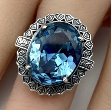 925 STERLING SILVER RING ANTIQUE STYLE 10 CARAT SIMULATED AQUAMARINE    1055