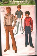 8902 Vintage Simplicity Sewing Pattern Boys 1970s Shirt Bell Bottom Pants OOP 18