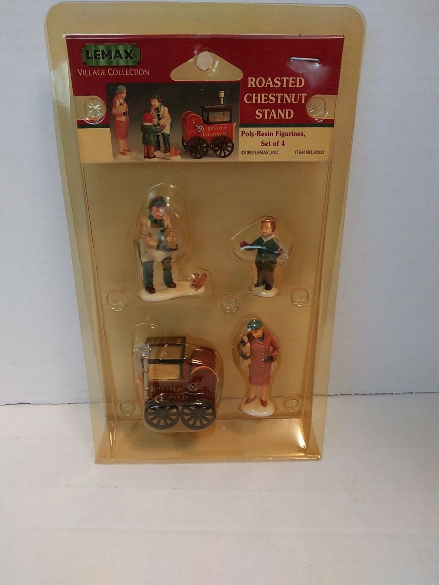 Figuras Lemax Navidad - Set 4 Puestos Castañas Asadas, Resina Pintada A Mano, Para Decorar Pueblo Navideño