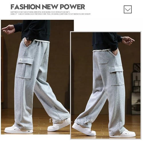 Pantaloni cargo larghi uomo autunno vita dritta elasticizzata uomo streetwear felpa - Foto 10 di 27