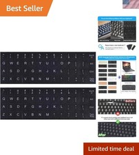 2 Pack English Keyboard Stickers - Matte White Font on Black for Laptops, PCs