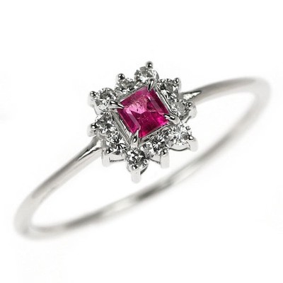 Pt900 red beryl diamond ring 0.14ct D0.10ct - Auth free shipping from Japan- Aut
