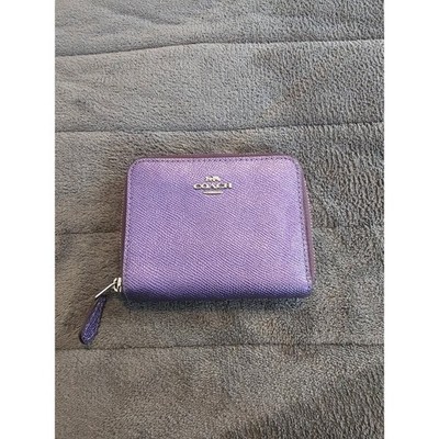 Coach Metallic Purple Crossgrain Leather Small Zip Around Wallet
