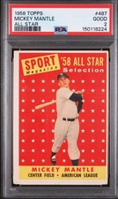 1958 Topps Mickey Mantle All Star Selection New York Yankees Hall of Fame PSA 2