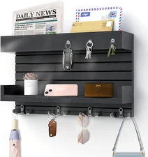 Key Holder for Wall Decorative Wall Mounted Mail Holder with 4 Key Hooks, Wooden