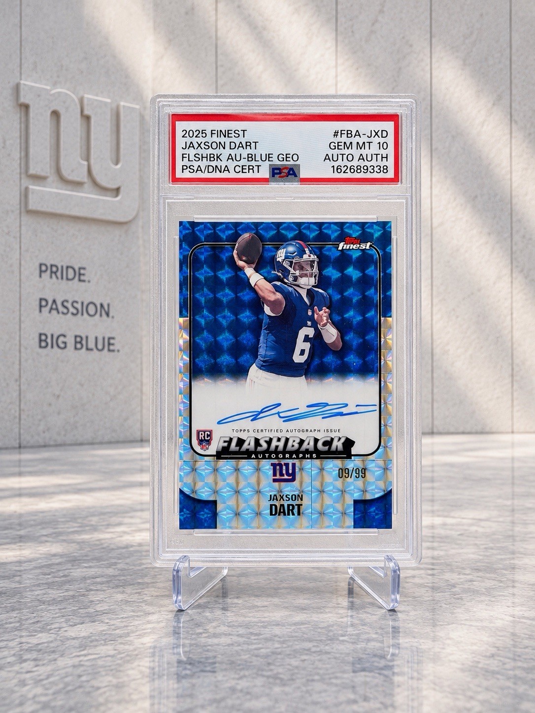 JAXSON DART 2025 TOPPS FINEST FLASHBACK BLUE GEO ROOKIE RC AUTO /99 PSA 10