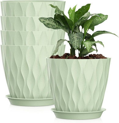 8 Inch Plastic Plant Pots,Set of 5 Flower Pots,Planters with Drainage Holes & Sa