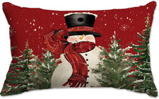 Christmas Pillow Cover 12X20 Colorlife Snowman Tree Snowflake Lumbar Pillow Cove