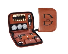 Custom Golf Accessory Set in Leather Case – Personalized Name or Initials – Golf