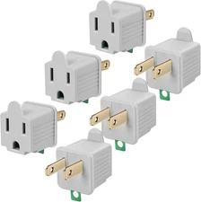 6 Pack 2-Prong to 3-Prong Grounding Outlet Adapter ETL Listed Light Grey Plug