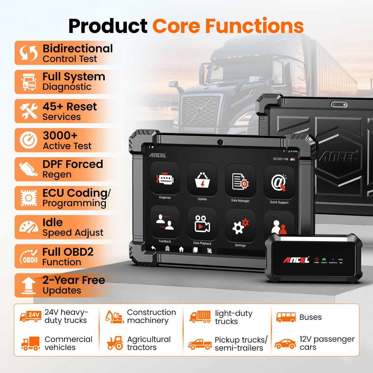 ANCEL X7 HD Heavy Duty Truck Scan Diagnostic Tool Full System EPB