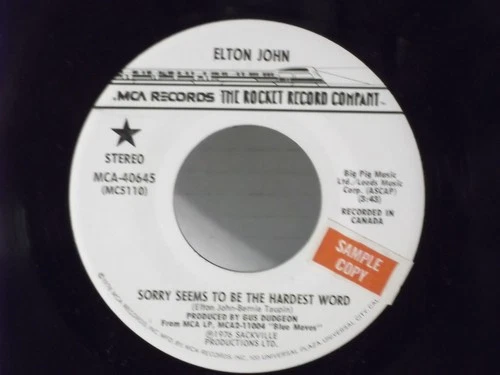 Elton John,Rocket,"Sorry Seems To Be the Hardest Word"US,7"45,1976 PROMO,glam,M