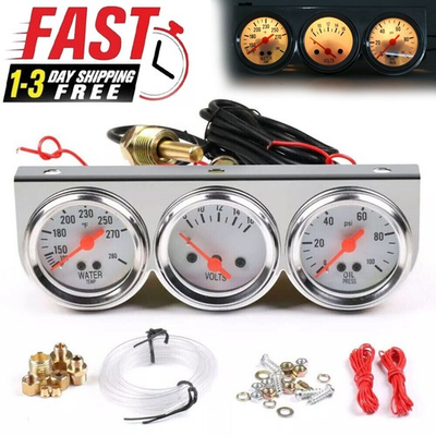 #ad #ad 2quot; 52mm Triple Gauge Oil Pressure Gauge Water Temperature Gauge Voltage Meter $25.99