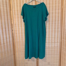 For Cynthia Woman Teal Green Linen Blend Shift Dress Plus Size 1X Short Sleeve