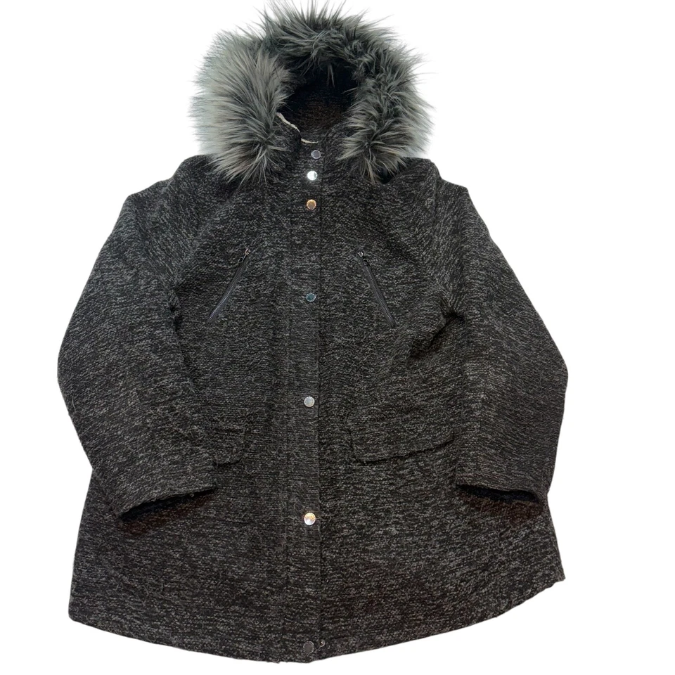 Abrigo Parka Para Mujer Nautica 2X Mezcla Lana Negro Imitación Piel Capucha Sherpa Forrado Chaqueta Foto 2 de 4