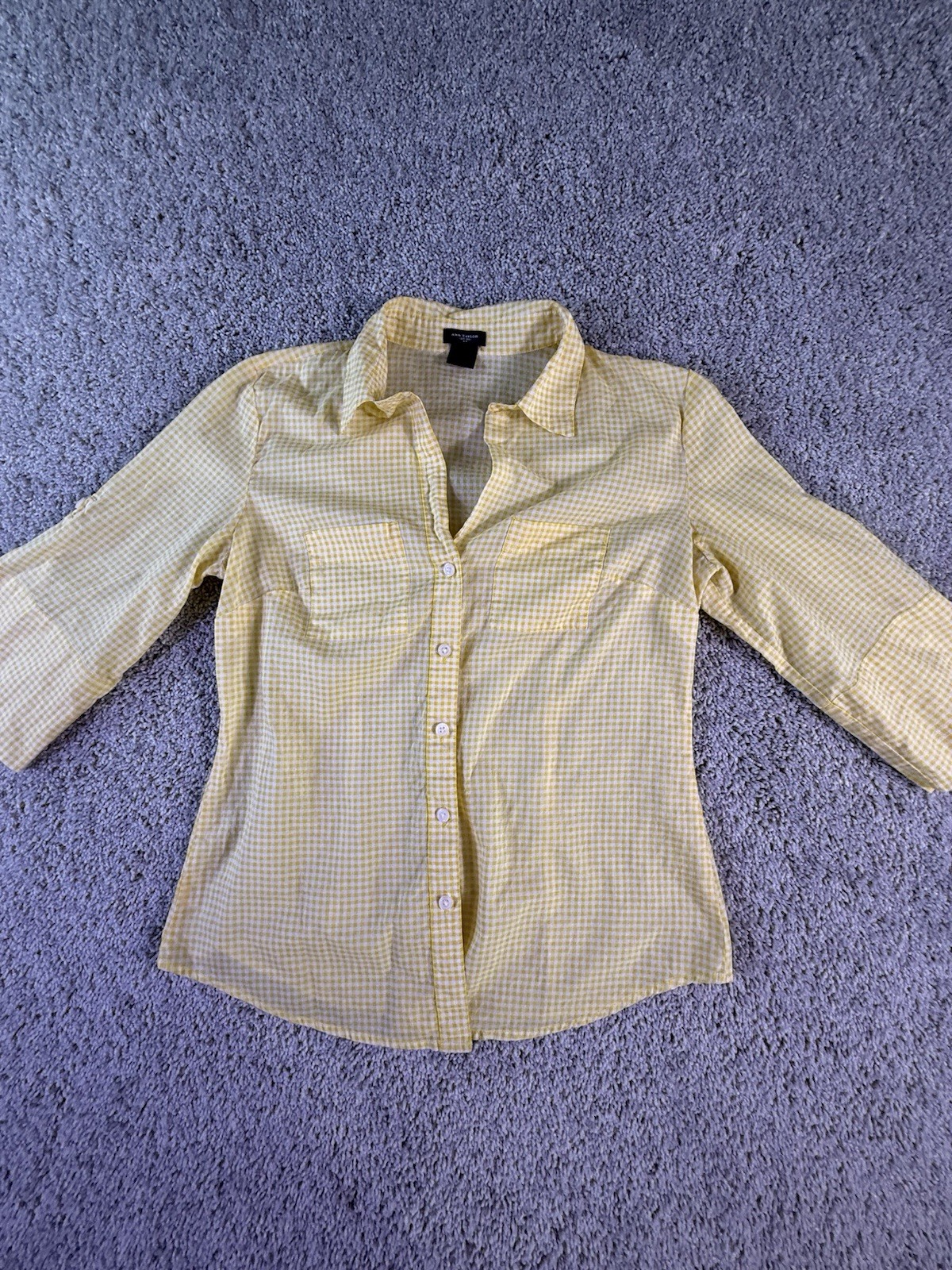 Ann Taylor 100% Cotton Spring Yellow Check Blouse Size 6