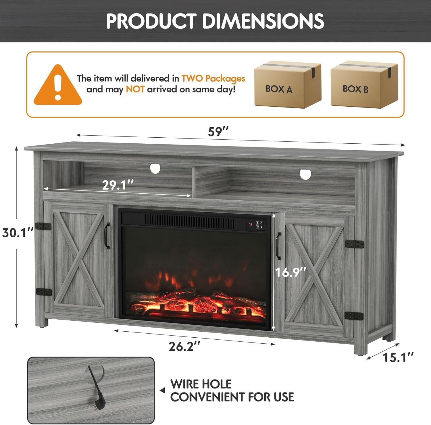 Fireplace TV Stand for Television up to 65+ Inch with Storage and Farmhouse Barn
