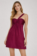 BCBG Max Azria Silk Halter Mini Dress Burgundy Pleated Bust Size M