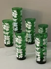 6 VTG Forest Green Anchor Hocking 6.5” Highball Glasses, White Floral Pattern