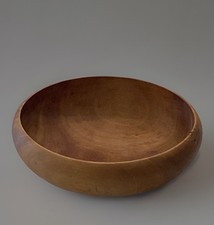Vintage 9  Hand Turned Wooden Bowl Stained Shows Wood Grains