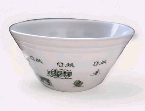 VTG 1950s Federal Oven Ware Milk Glass O&M Elevator Farm Scenes 8" Mixing Bowl 