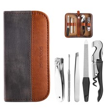 Manicure Set 5-Piece with PU Leather Case - Stainless Steel Nail Clipper Kit ...