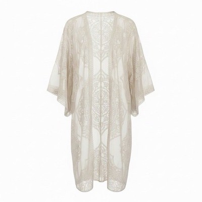 Embroidered Lace Kimono Robe Macchia Di Ruggine One Size Ivory Festival Bohemian