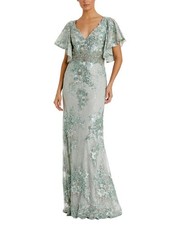 Mac Duggal Embroidered Flutter Sleeve Trumpet Gown Women's Green 4