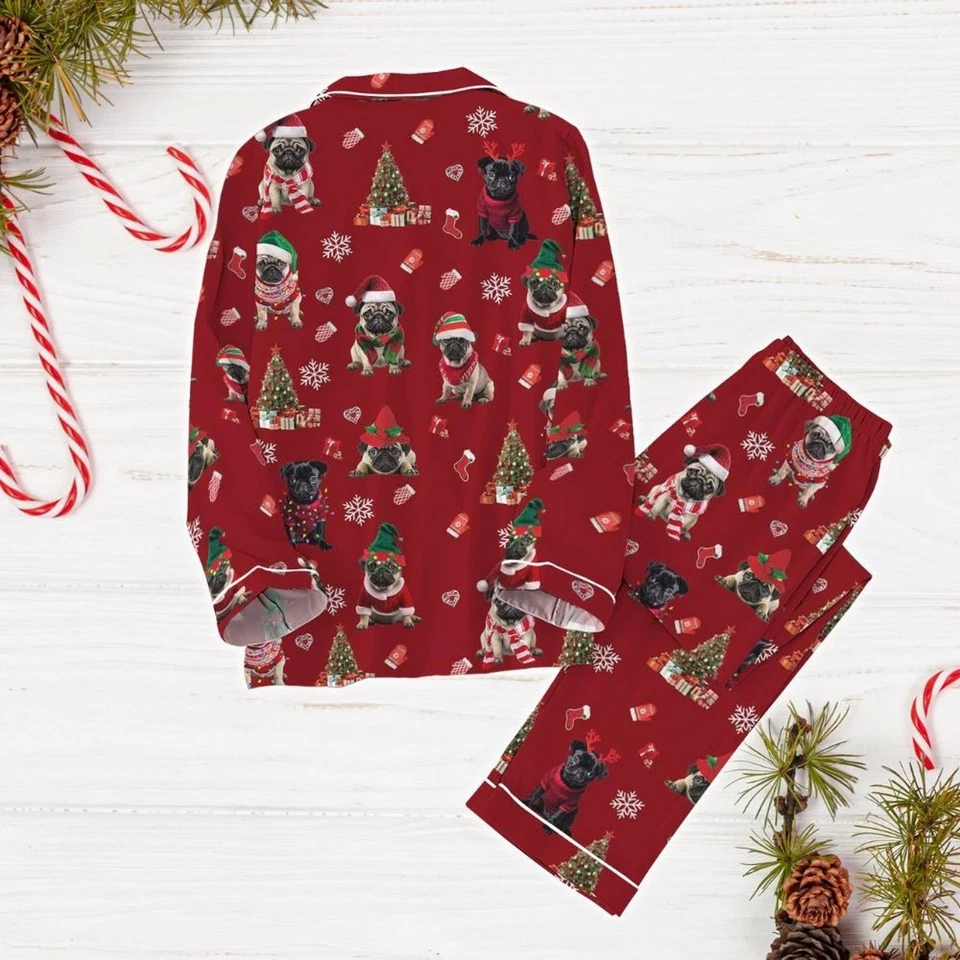 Рождественский мопс собаки пижамы комплект, любитель собак праздник пижамы, милый собаки пижамы - Изображение 2 из 4