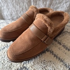 Vionic Kailen Toffee Suede Faux Fur Clog Mules Women's 7.5 Arch Support