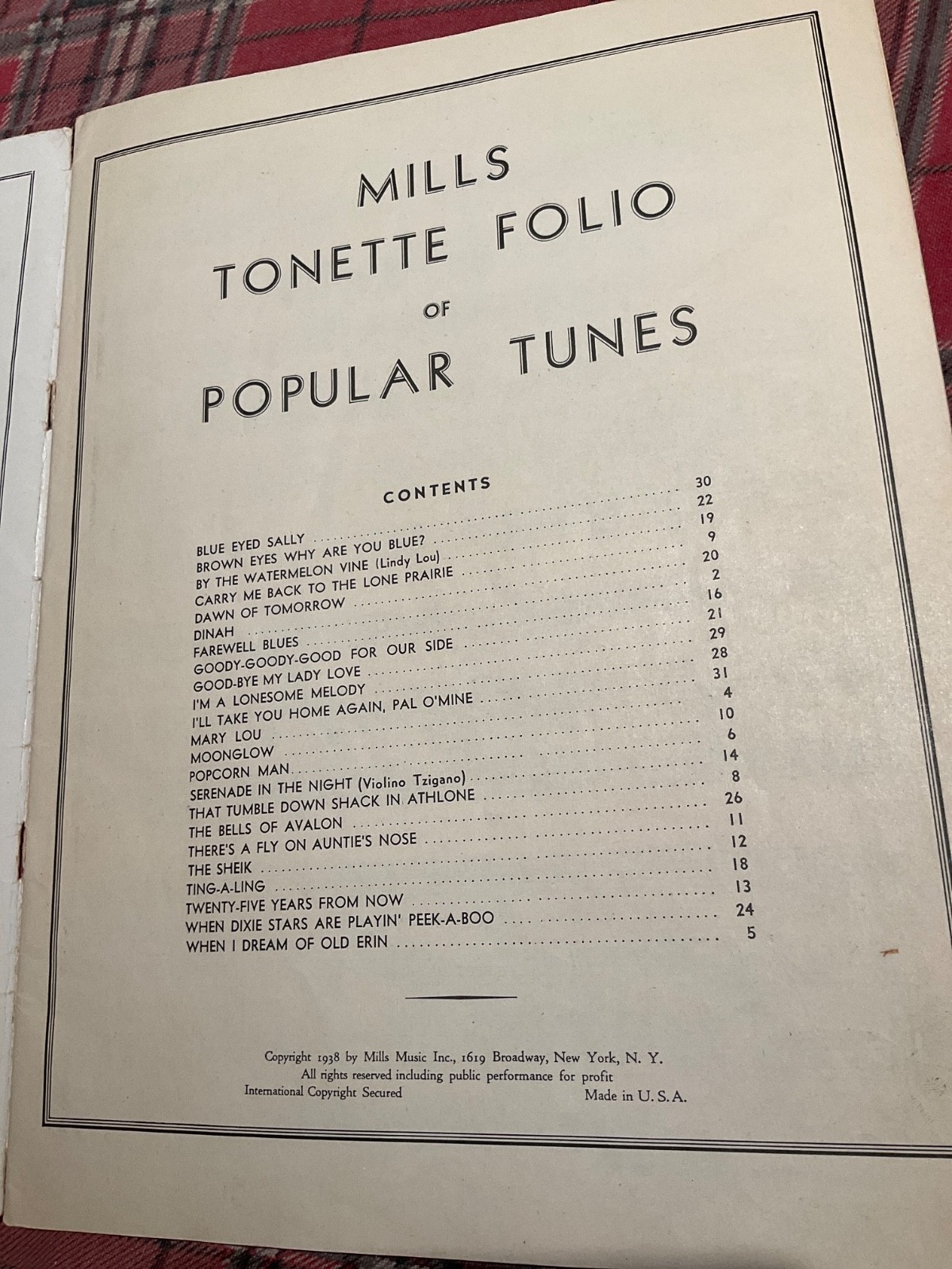 Mills Tonette Folio of Popular Tunes 1938 Sheet Music
