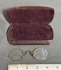 Antique PINCE NEZ gold wire rim OVAL SPECTACLES eyeglasses glasses SPRING NOSE