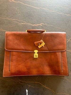 24h Koffer Echtleder Made in Italy Vintage Arbeitsmappe mit Schlüssel Tasche