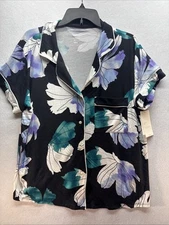 Women’s Stars Above Beautifully Soft Short Sleeve Black Floral Pajama Top L