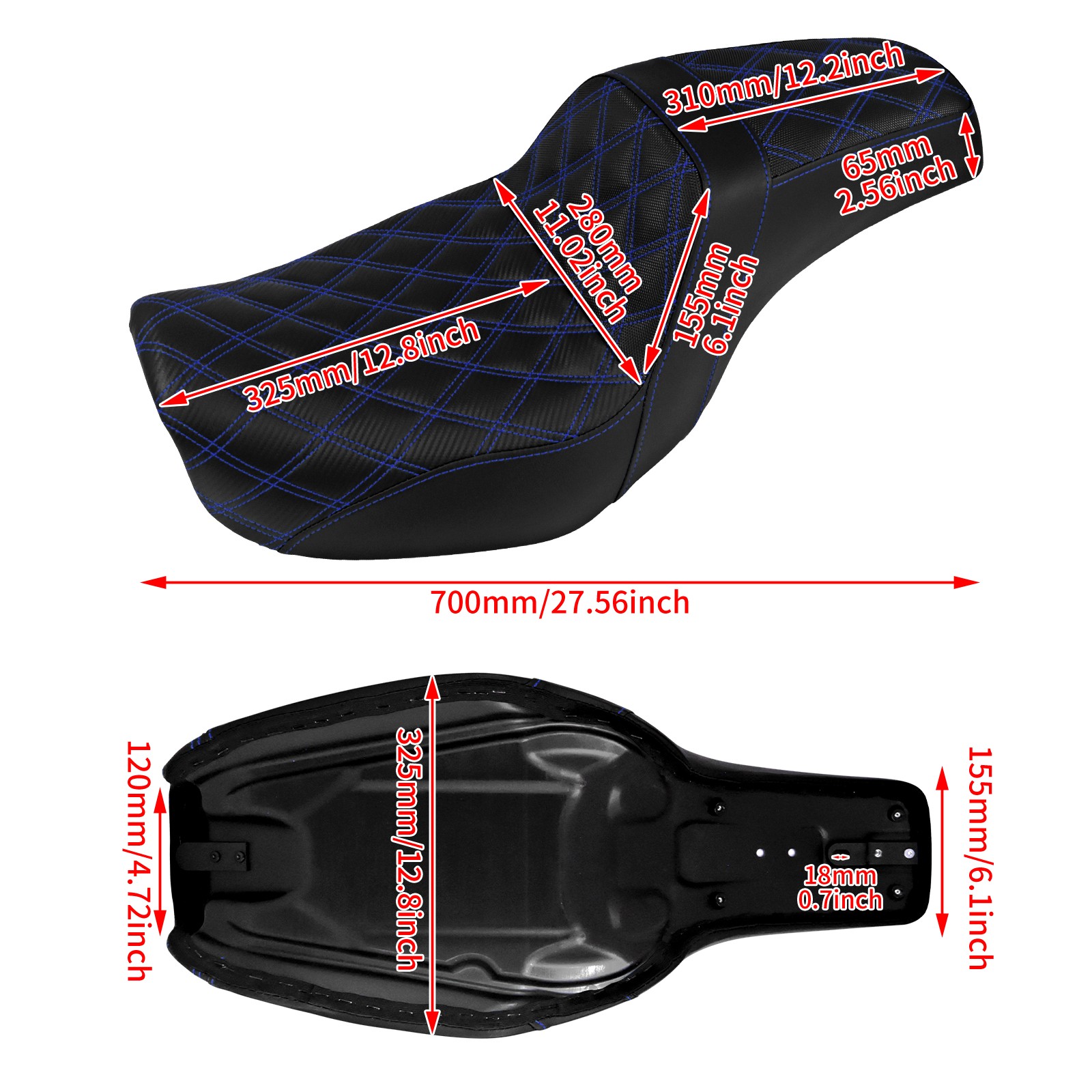 Blue Stitching Driver Passenger Seat Fits For Harley Dyna Wide Super Glide 06-17