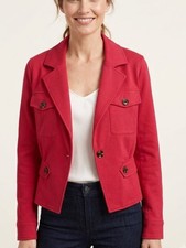 Cabi Coral Red Cropped Utility Blazer Jacket Women  s Size 6 Stretch Button Front