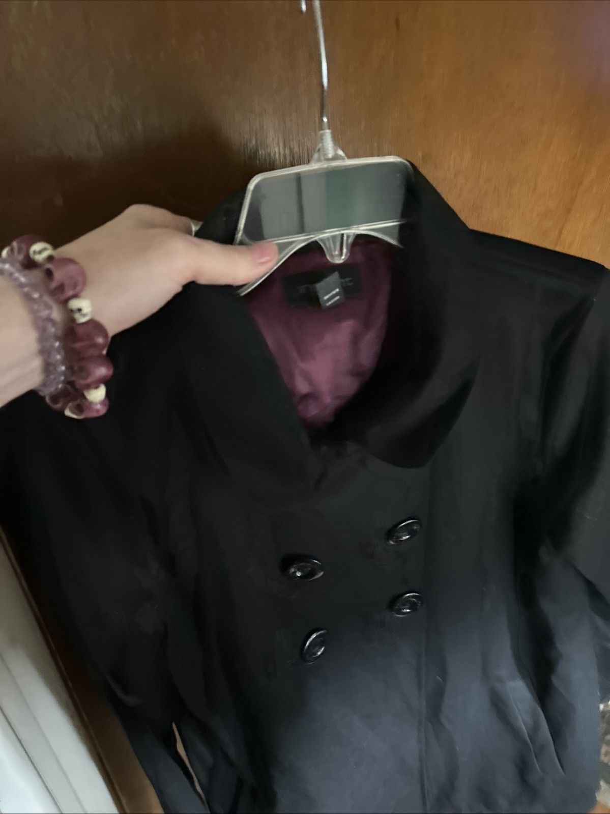 INSIGHT Double-Breasted Black Button Wool Pea Coa… - image 14