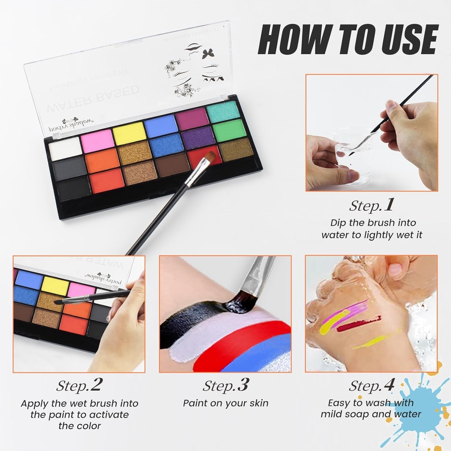 Face Painting Kit Non-Toxic Body Paint Washable 18 Colors Facepaint Makeup Kit f