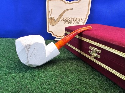 Block Meerschaum Bent Acrylic Stem Unfinished Estate Briar Pipe DIY Kit, Case