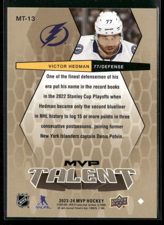2023-24 UD MVP - 20th Anniversary Mvp Talent Victor Hedman #MT-13 /250 - Image 2 of 2