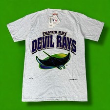 Vintage Tampa Bay Devil Rays 1995 Nutmeg Graphic Grey Purple T-Shirt OG Men's M