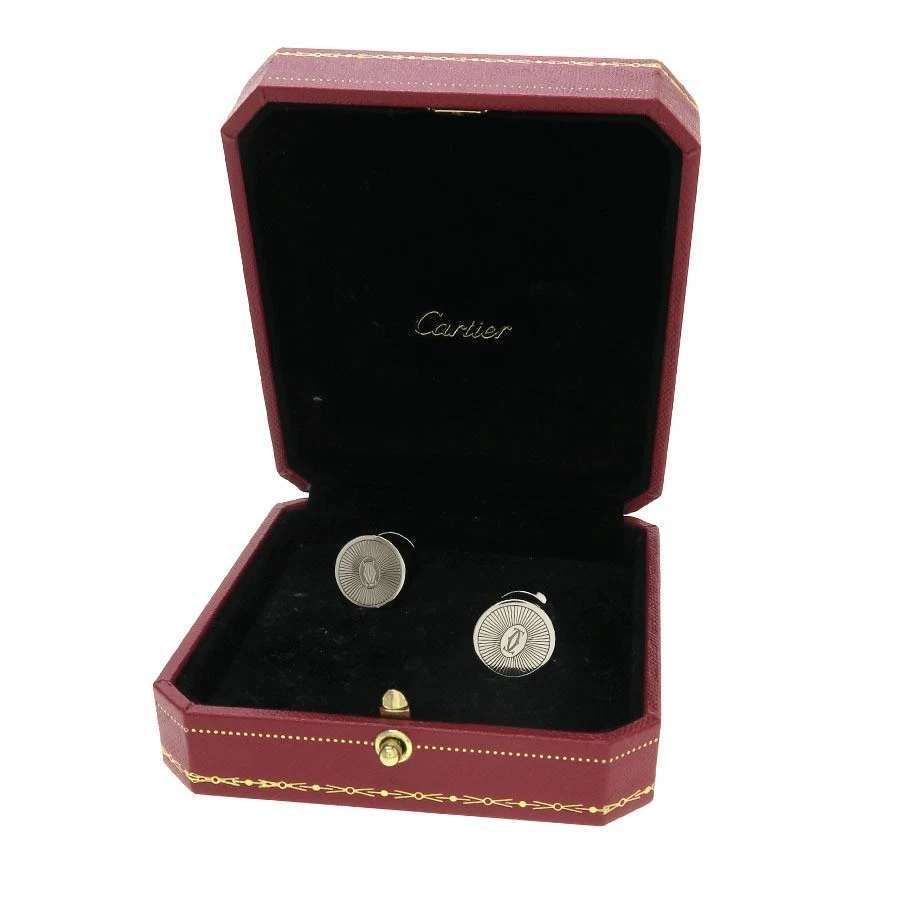 Cartier — Cartier Double C de Cartier Round Cufflinks 2C Logo Engraved Ag925 Auth w/Box