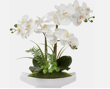 White Orchid Artificial Flowers in Ceramic Pot Fake Orchid White Silk Phalaenops