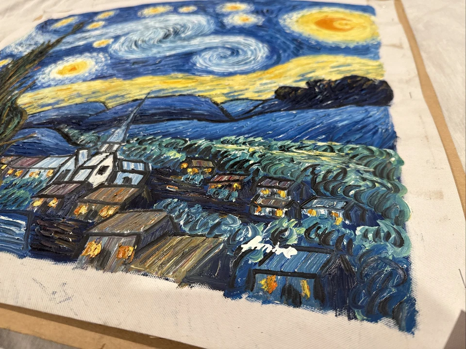 Hand-Painted Textured Starry Night Canvas Art – Van Gogh Reproduction  24x26 - Image 2 of 4